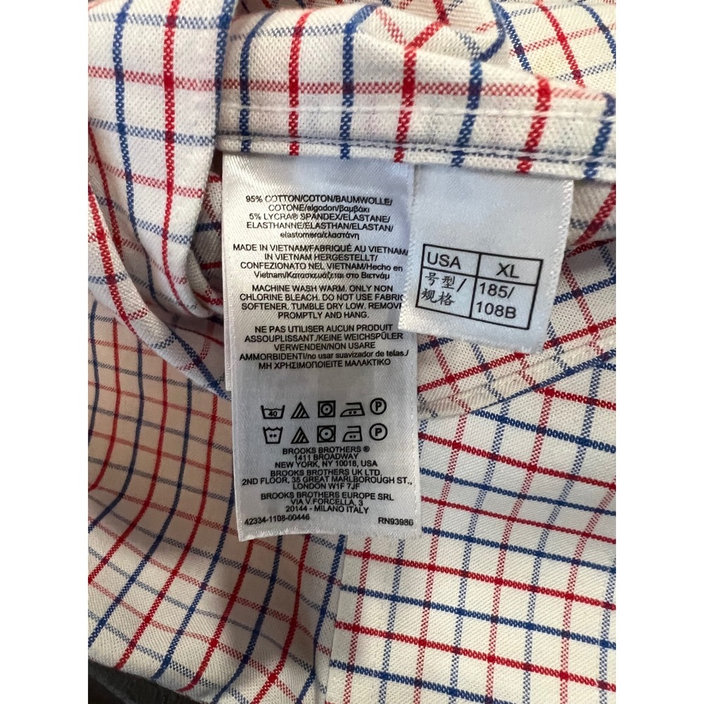 Brooks Brothers Regent Fit Non-Iron Stretch Shirt XL Red Blue Tattersall Check - Picture 6 of 6